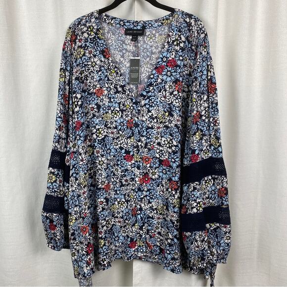 Lane Bryant Blue Floral Button Front Blouse Sz.26/28 NWT - Picture 5 of 13